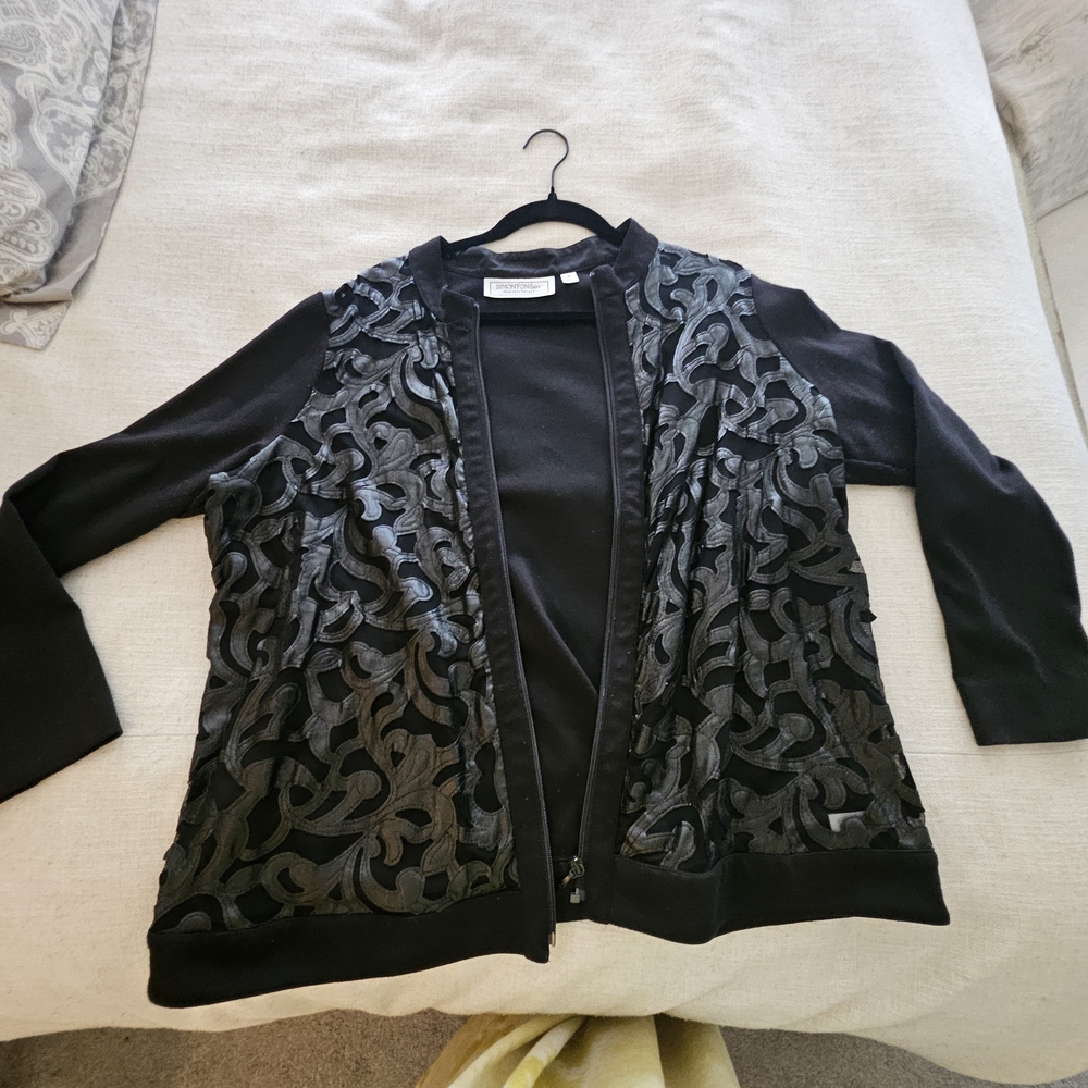 George Simonton Black Cardigan with Textured Pattern